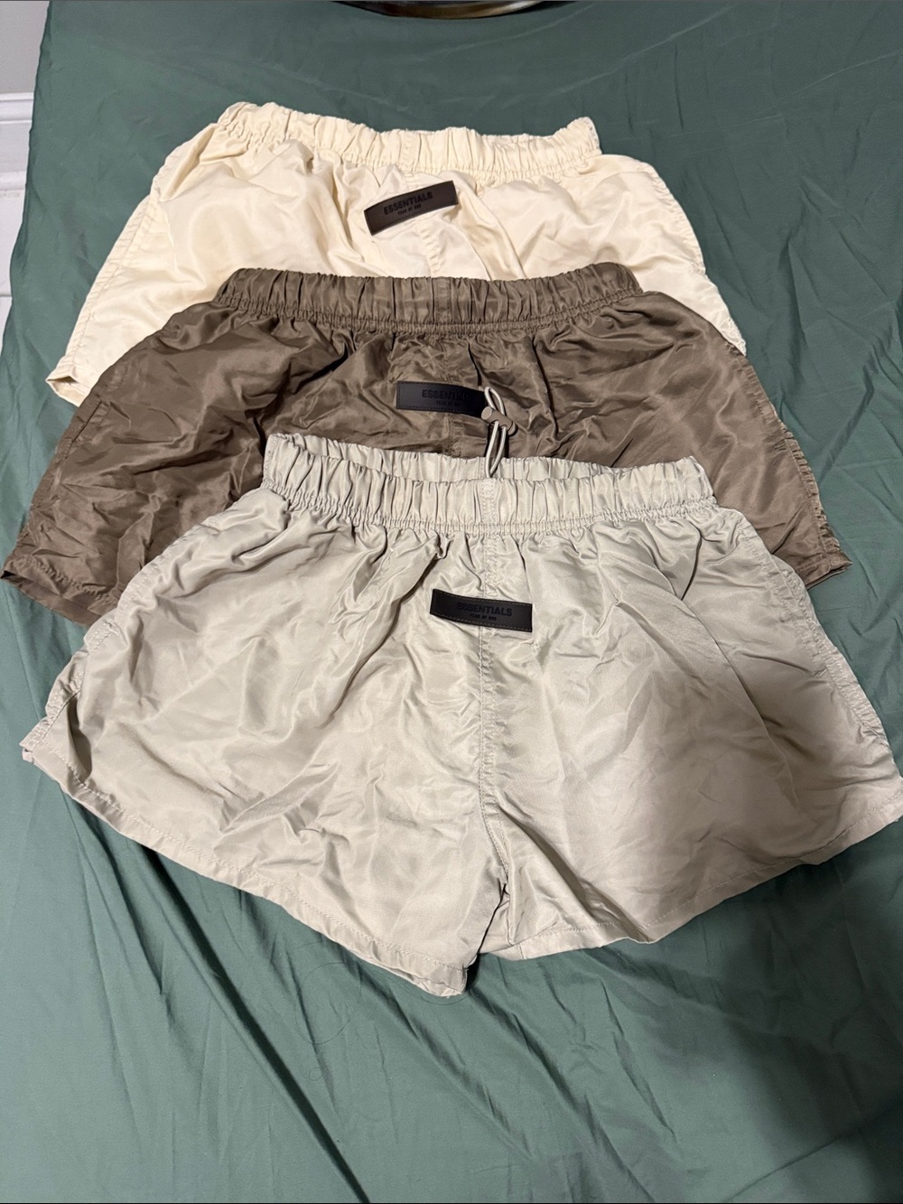 Essentials Three-Pack Nylon Shorts in Cream, Taupe, Stone
